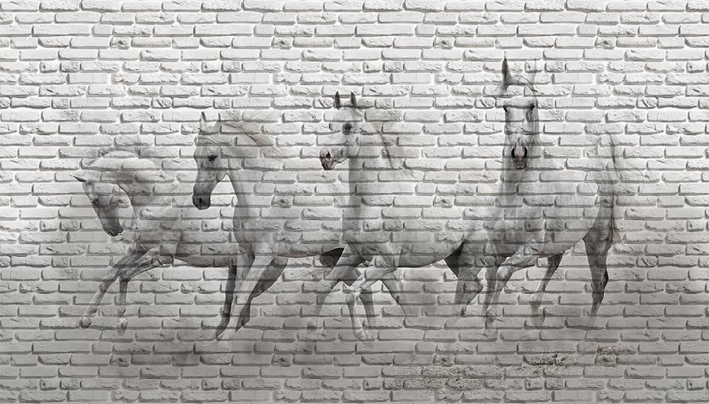 3 Boyutlu Duvar Üzerinde Koşan Atlar 3D Duvar Kağıdı