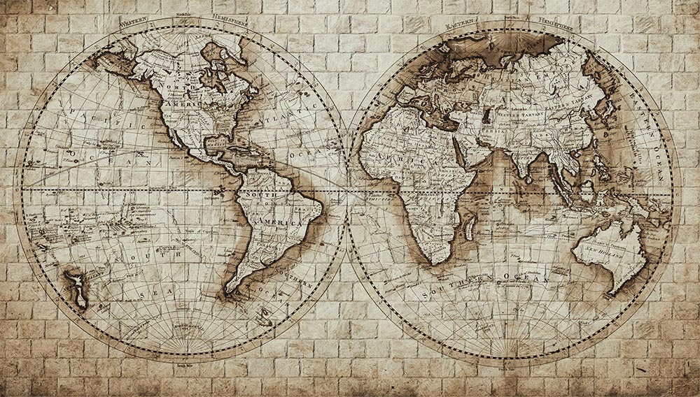 3 Boyutlu Taş Desen Zemin Üzerinde Dünya Haritası Duvar Kağıdı