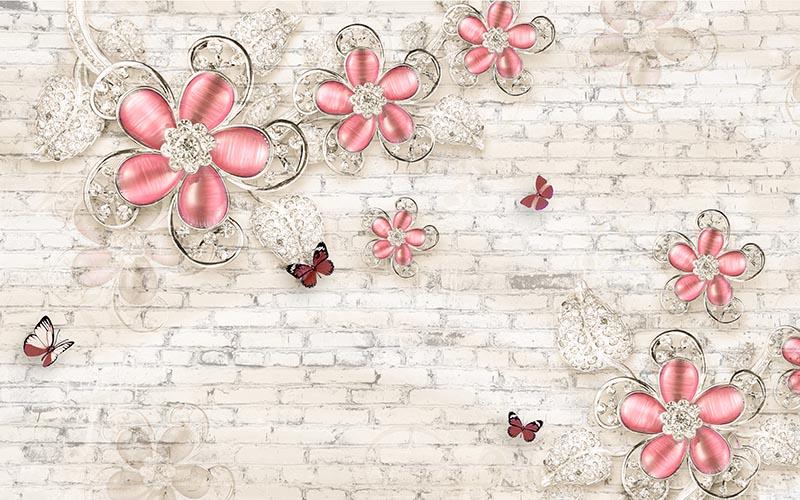 3D Duvar Kağıdı Pembe Porselen Çiçekler
