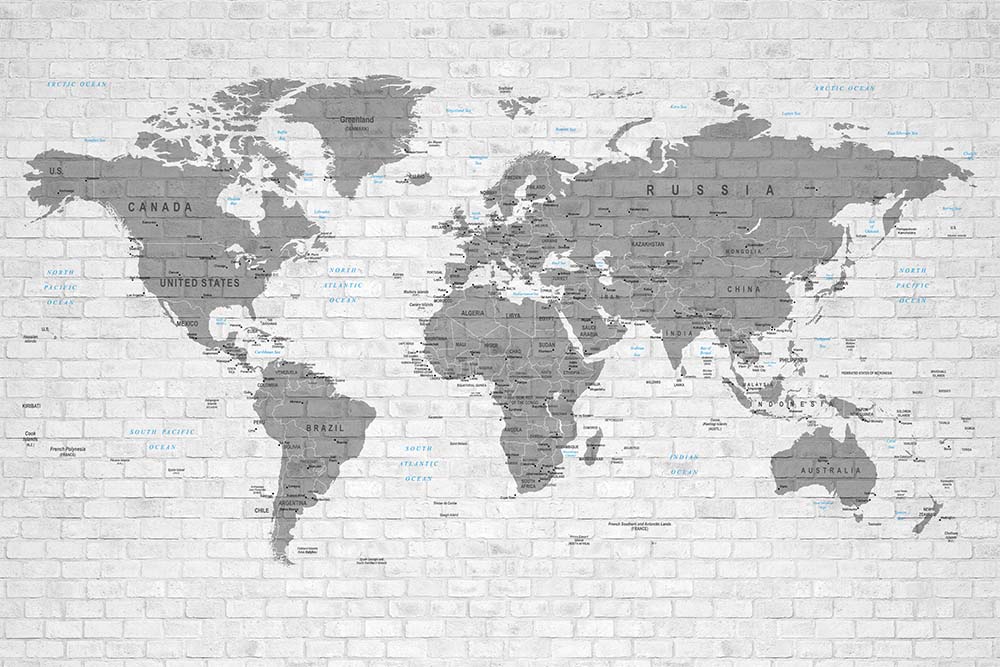 3D Taş Duvar Üzerinde Dünya Haritası Duvar Kağıdı