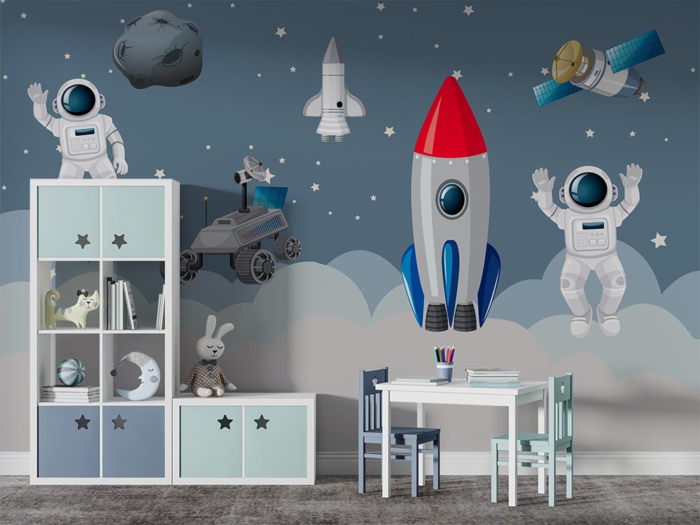 Astronotlar ve Uzay Araçları Çocuk Odası Duvar Kağıdı