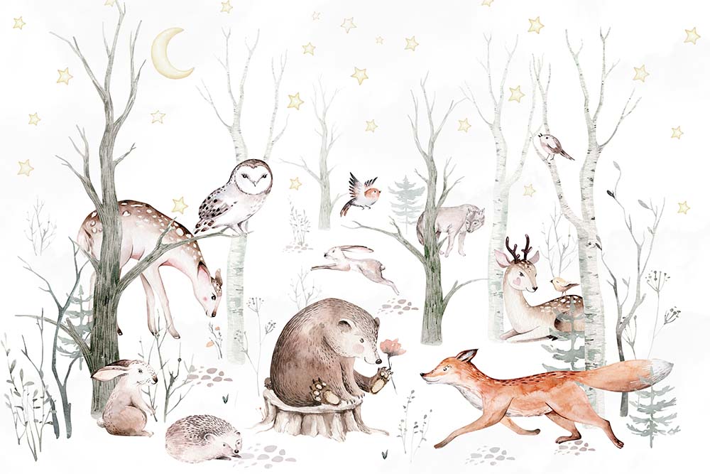 Çocuk Odası Duvar Kağıdı Ormandaki Sevimli Hayvanlar