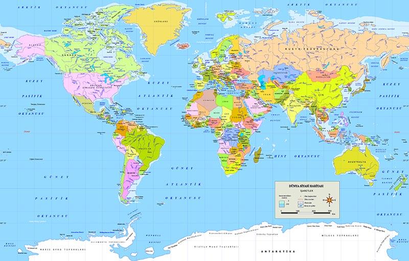Dünya Siyasi Haritası Duvar Kağıdı (Türkçe Yazılı)