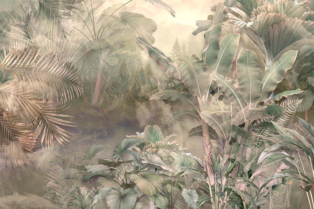 Egzotik Tropikal Yapraklar Özel Tasarım Duvar Kağıdı