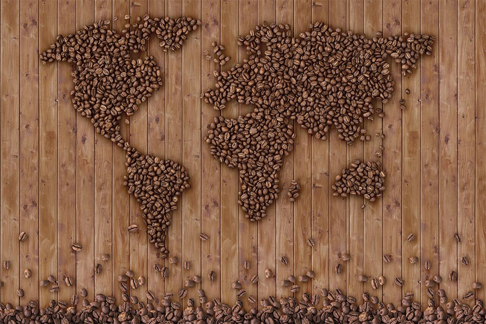 Kahve Çekirdeklerinden Dünya Haritası Duvar Kağıdı