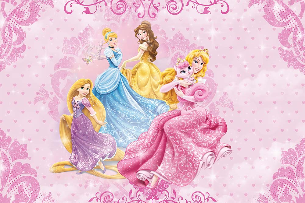 Prensesler Pembe Zemin Çocuk Odası Duvar Kağıdı