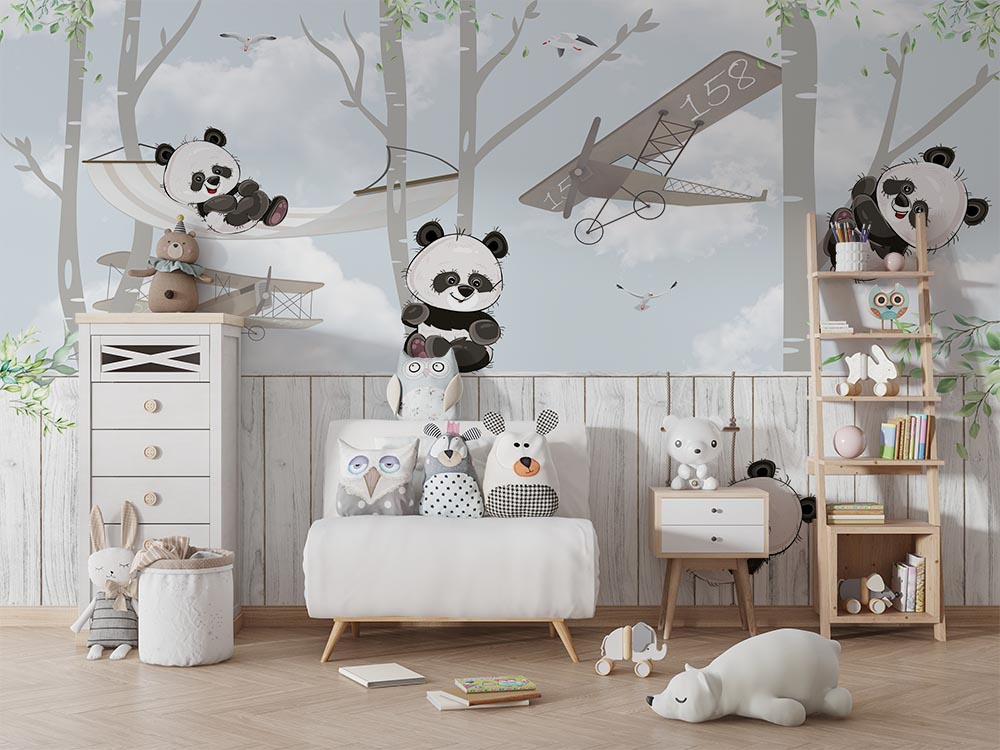 Sevimli Pandaların Dünyası Çocuk Odası Duvar Kağıdı