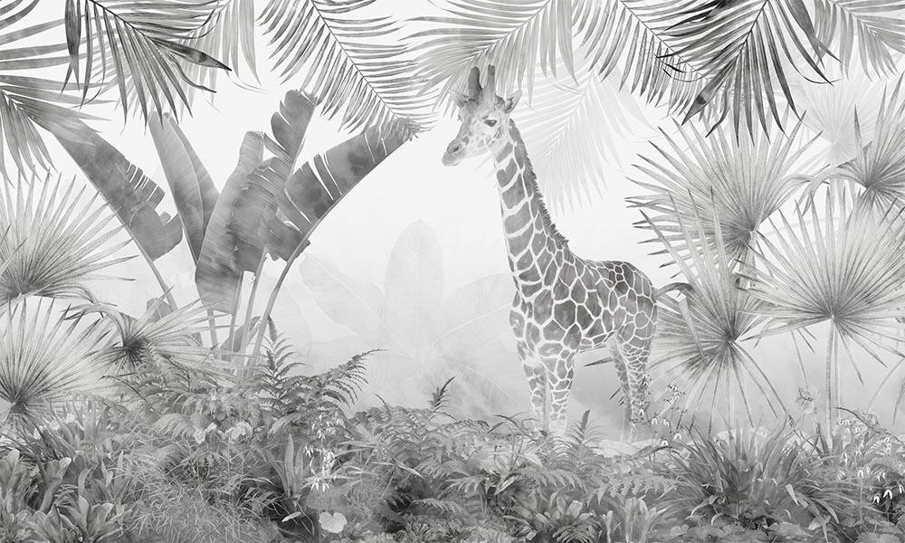 Tropikal Sisli Orman Manzarası Zürafa Duvar Kağıdı