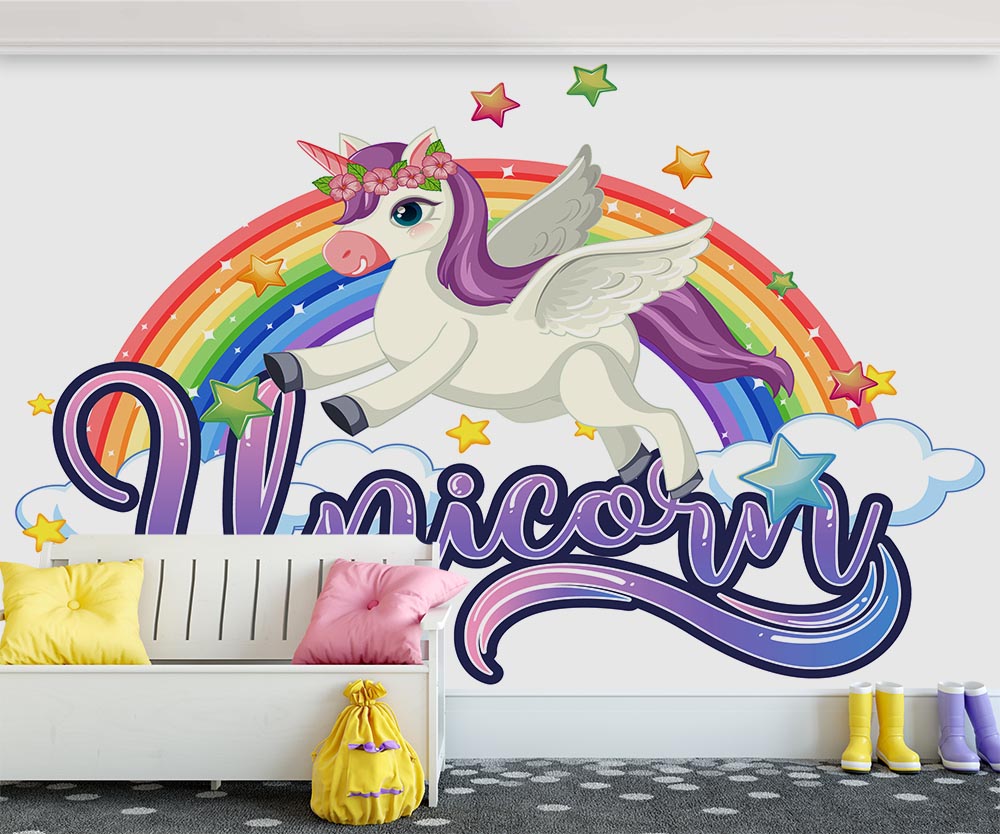 Unicorn Boynuzlu Renkli At Çocuk Odası Duvar Kağıdı