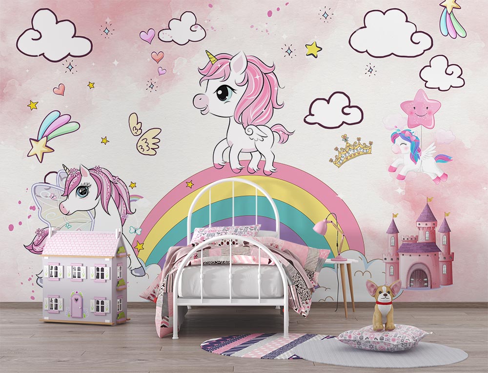 Unicorn Kız Çocuk Odası Duvar Kağıdı