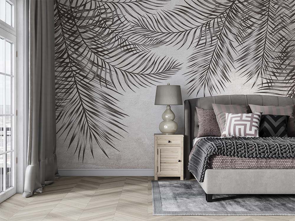 Yatak Odası Duvar Kağıdı Tropik Yapraklar