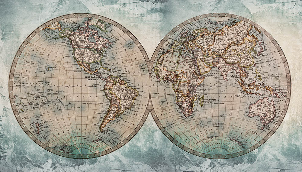 Yuvarlak Eskitme Tarz Dünya Haritası Duvar Kağıdı